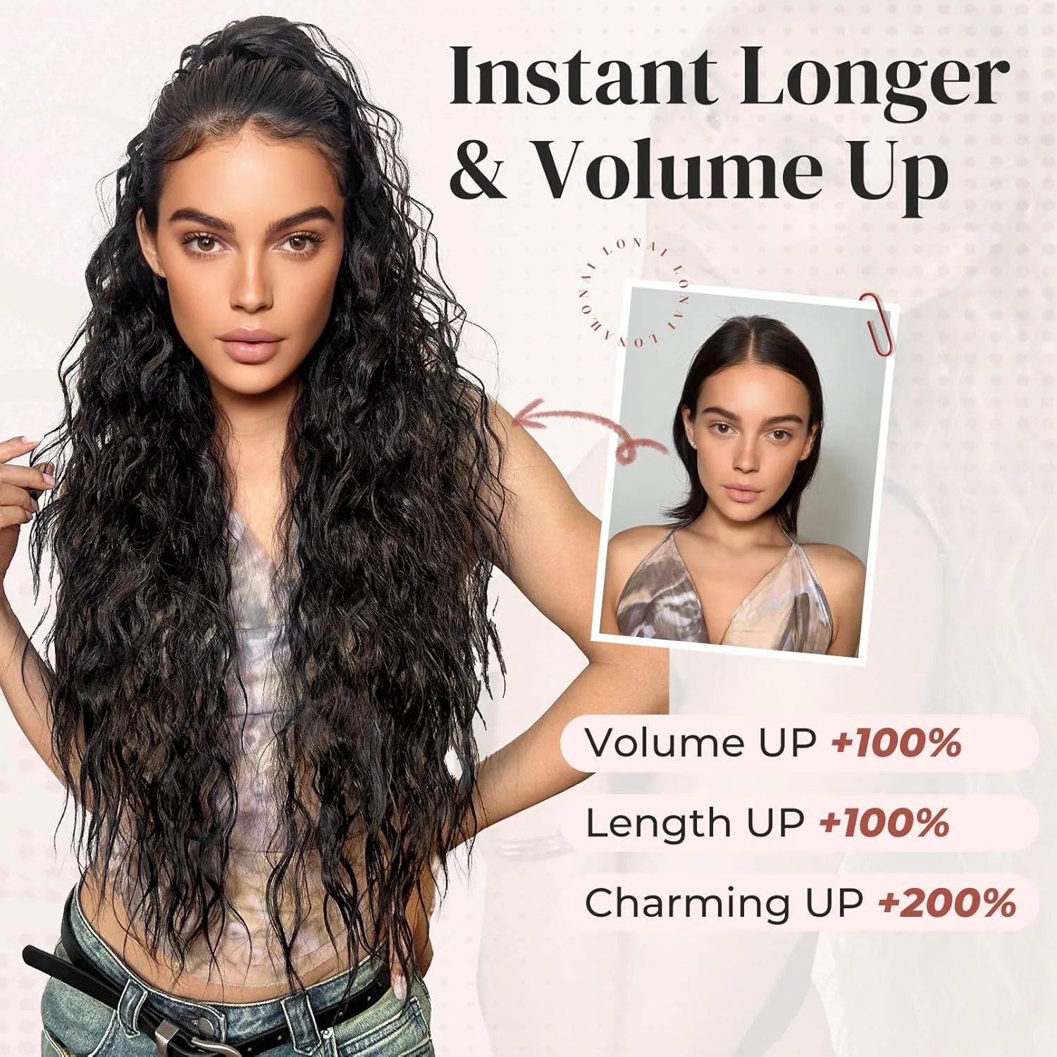 LONAI Ponytail Extension, 34" Long Wavy Drawstring Ponytail Extensions, DP001 Softer Lighter 80% Japanese Import Synthetic Clip in Hair Extensions Natural Looking Hairpiece for Women-Honey Blonde