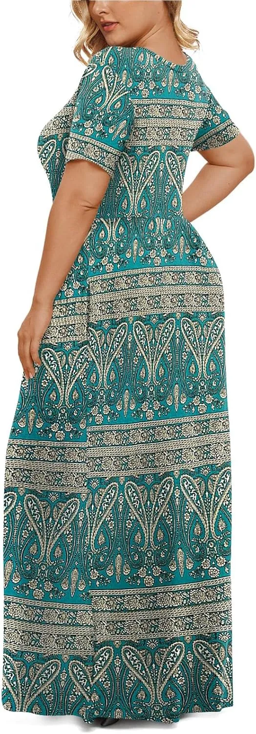 LONGYUAN Women's Plus Size Maxi Dresses for Curvy Women Summer Short Sleeve Casual 2025 Long Dress XL-6XL