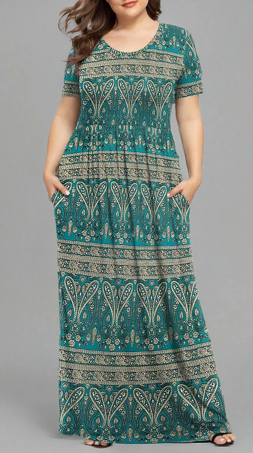 LONGYUAN Women's Plus Size Maxi Dresses for Curvy Women Summer Short Sleeve Casual 2025 Long Dress XL-6XL