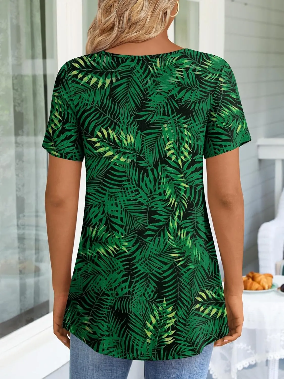LONGYUAN Womens Tunic Tops 2025 Short Sleeve Shirts Summer Casual Tee Comfy Blouses S-4XL