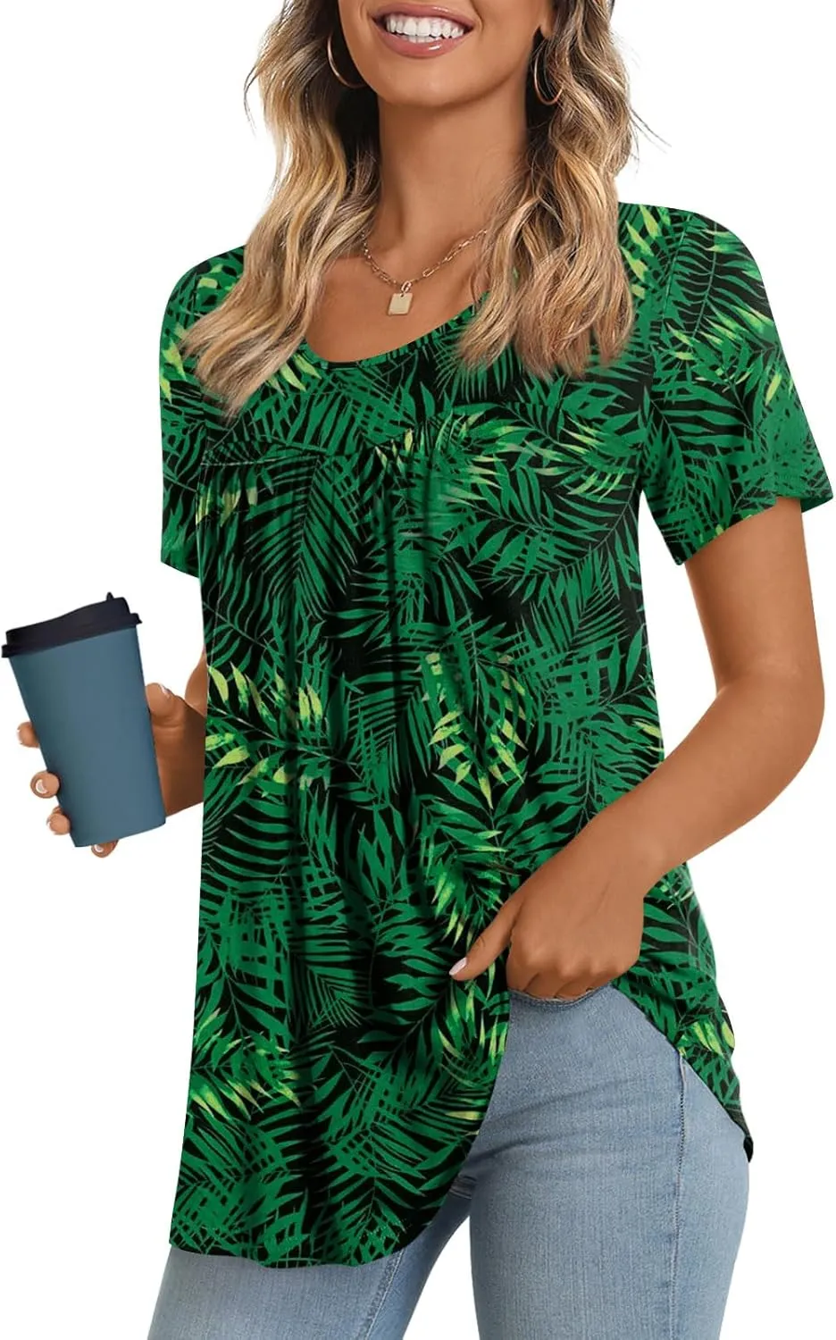 LONGYUAN Womens Tunic Tops 2025 Short Sleeve Shirts Summer Casual Tee Comfy Blouses S-4XL