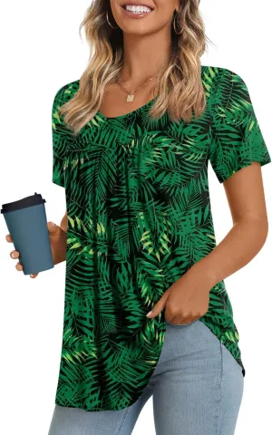 LONGYUAN Womens Tunic Tops 2025 Short Sleeve Shirts Summer Casual Tee Comfy Blouses S-4XL