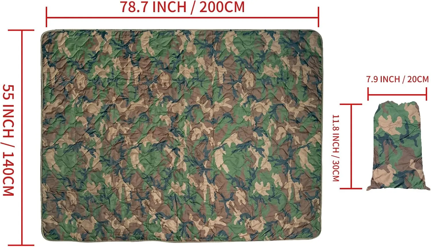 LOOGU Camo Blanket Waterproof Insulation Poncho Liner for Outdoor Camping, Hiking, Hunting, Survival, Backpacking, Picnicking