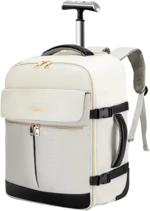 LOUEO Travel Rolling Backpack for Women with Wheels, 17 Inch Wheeled Carry on Luggage for Adults