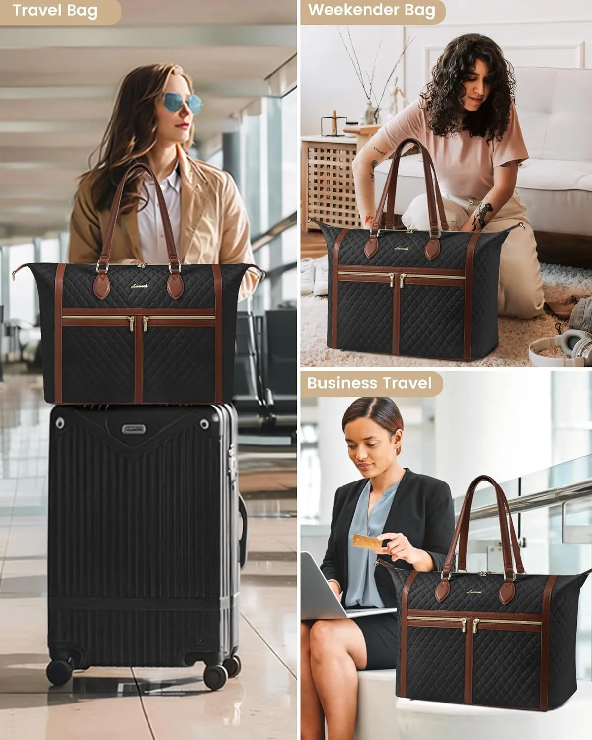 LOVEVOOK 4-in-1 Travel Weekender for Women - Duffle With Shoes Compartment, Carry On Overnight Tote, Toiletry Bag & Wet Pocket - Large Hospital Bag for Labor and Delivery