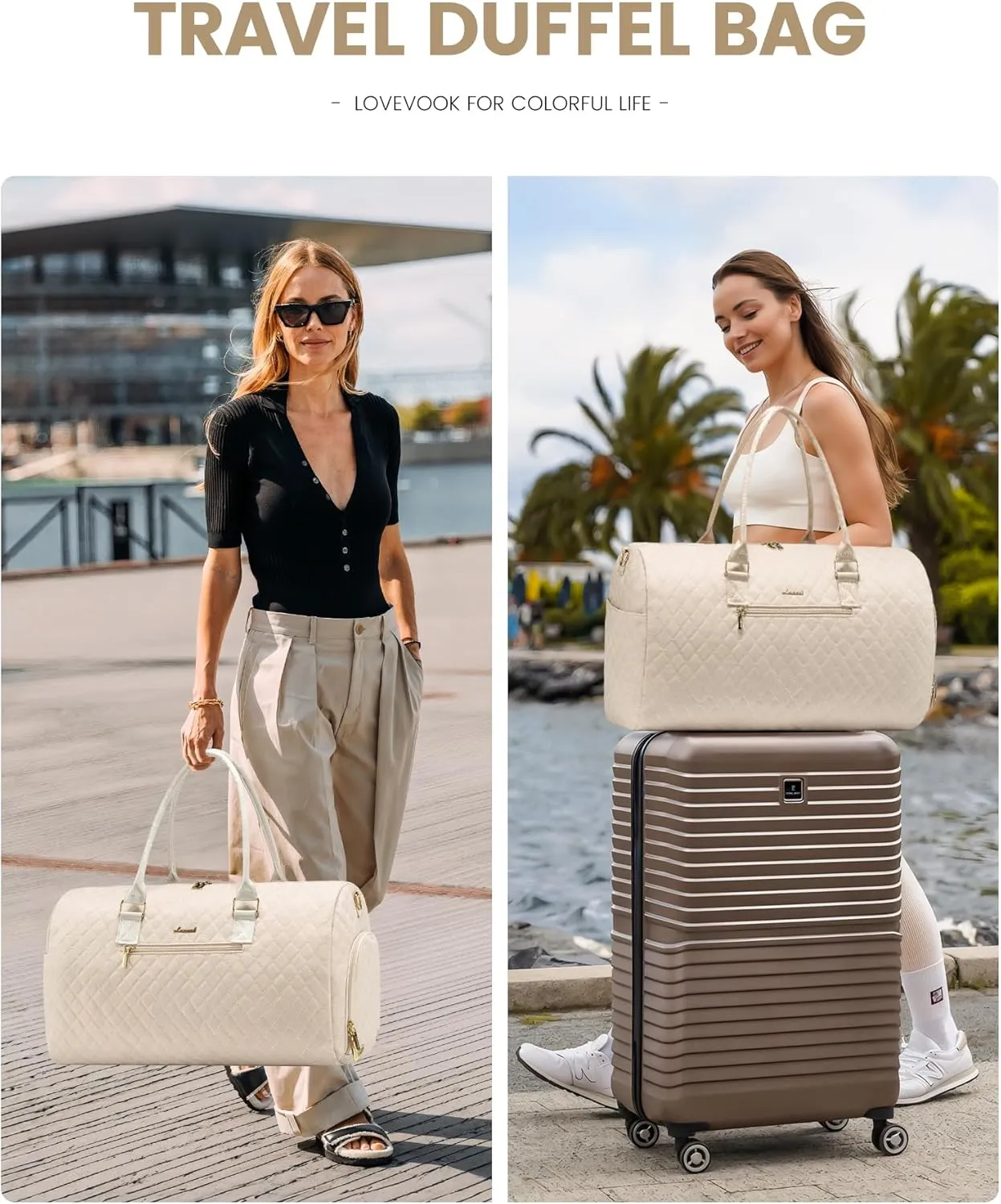 LOVEVOOK Travel Duffle Bag, Weekender Bag for Women with Toiletry Bag, Carry on Overnight Bag with Shoe Compartment,Gym Duffel Bag with Wet Pocket,Mommy Hospital Bags for Labor and Delivery 3Pcs