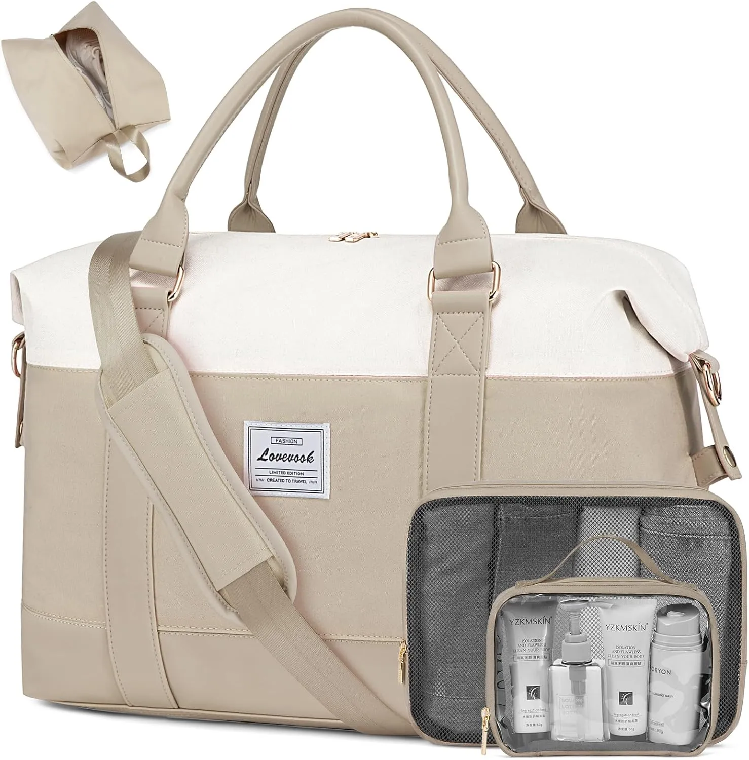 LOVEVOOK Travel Duffle Bag Women,Weekender Bags with Clear Toiletry, Carry on Overnight with Shoe Bag,Hospital Bags for Labor Delivery with Packing Cube