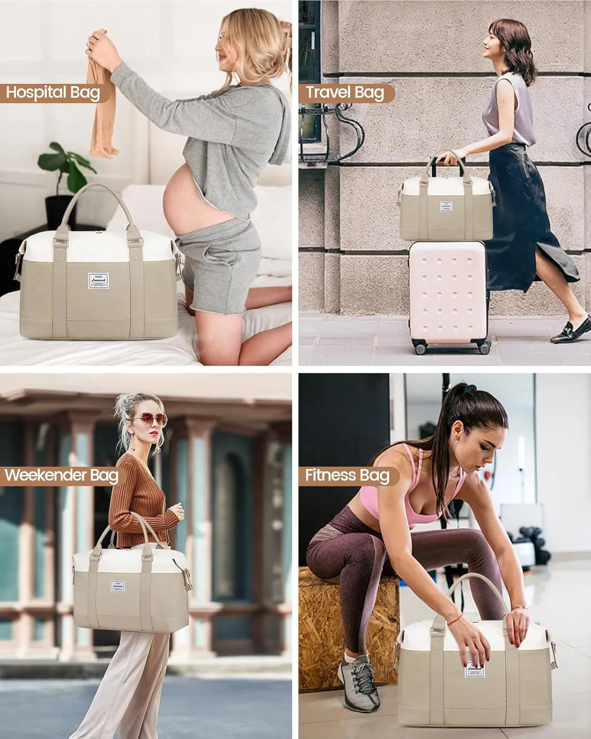 LOVEVOOK Travel Duffle Bag Women,Weekender Bags with Clear Toiletry, Carry on Overnight with Shoe Bag,Hospital Bags for Labor Delivery with Packing Cube