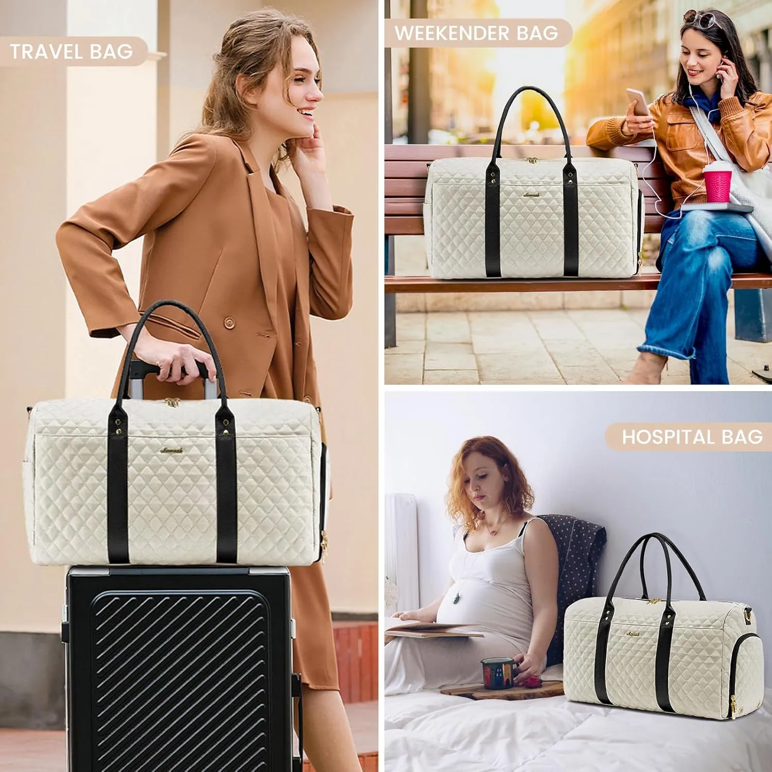 LOVEVOOK Travel Duffle Bag,Carry on Overnight Bag with Shoe Compartment,Weekender Bags for Women with Toiletry Bag,Gym Duffel Bag with Wet Pocket,Hospital Bags for Labor and Delivery