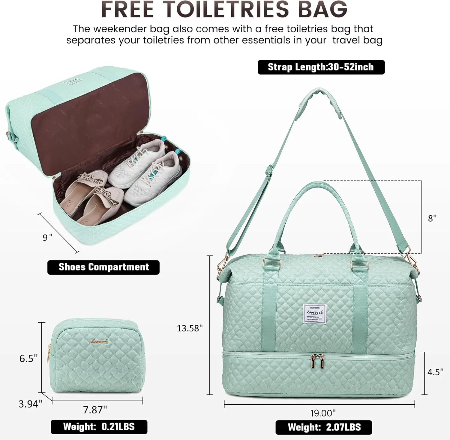 LOVEVOOK Travel Duffle Bag,Weekender Bags for Women with Shoe Compartment，Carry on Overnight Bag with Toiletry Bag,Gym Duffel Bag with Wet Pocket, Hospital Bags for Labor and Delivery