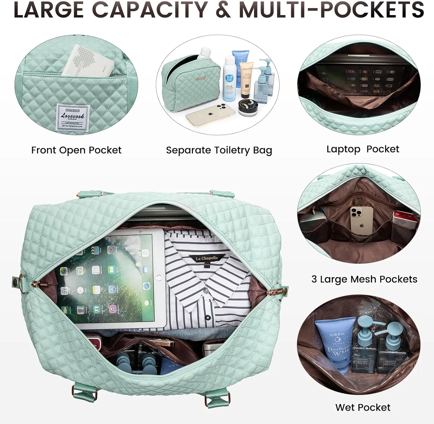 LOVEVOOK Travel Duffle Bag,Weekender Bags for Women with Shoe Compartment，Carry on Overnight Bag with Toiletry Bag,Gym Duffel Bag with Wet Pocket, Hospital Bags for Labor and Delivery