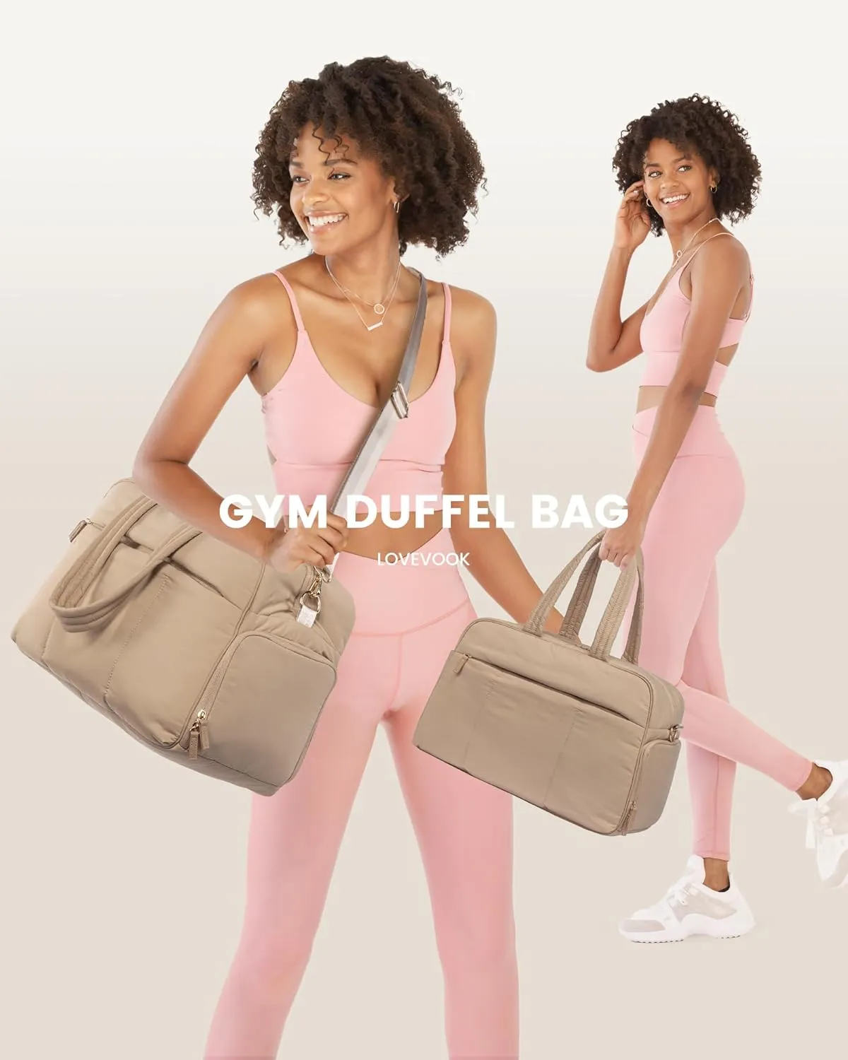 LOVEVOOK Women's Travel Duffel Bag, Gym Bag with Shoe Compartment, Carry On Weekender, Water Resistant Puffer Bag for Sports, Gym