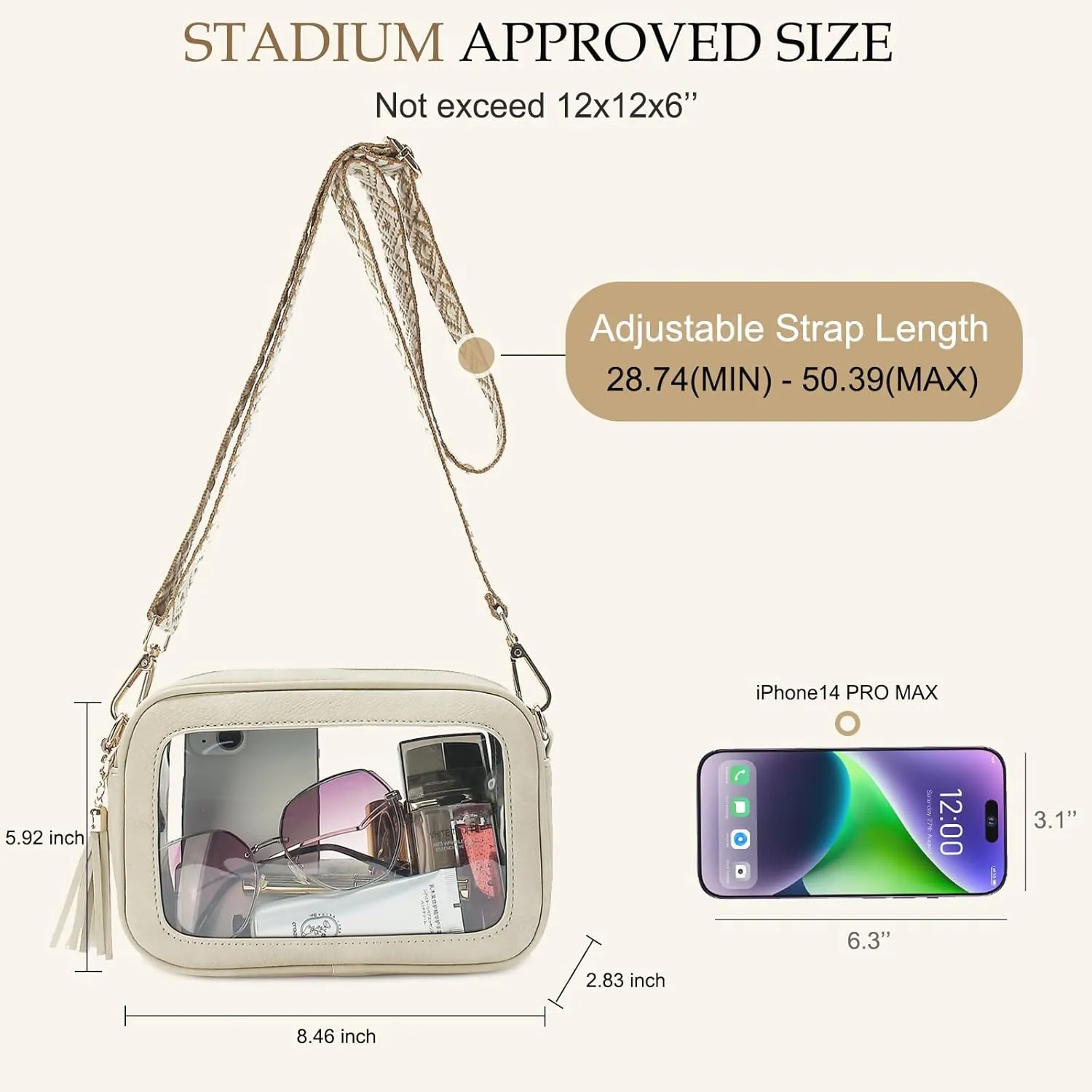 LOXOMU Clear Crossbody Bag Stadium Approved - Waterproof Clear Purses for Women Stadium Bag with Adjustable Guitar Strap