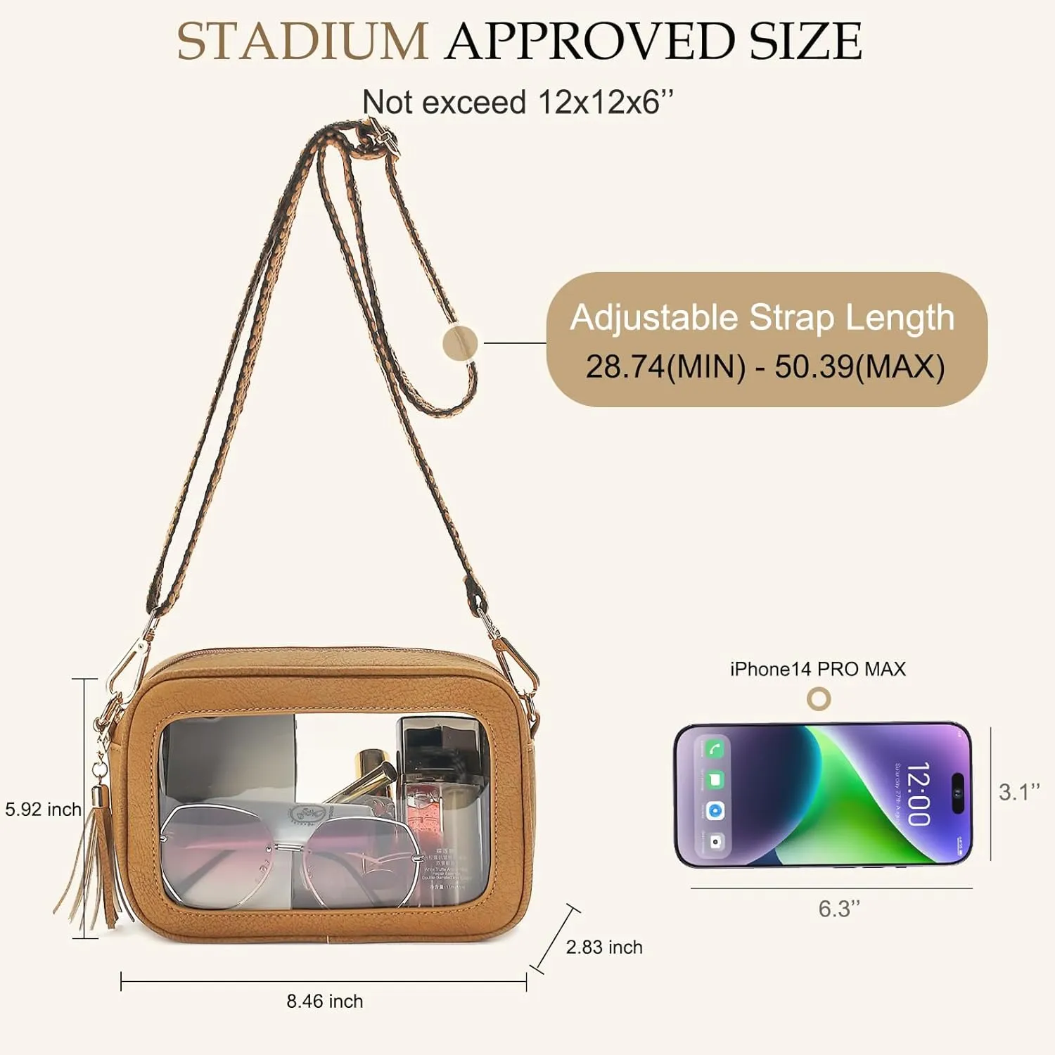 LOXOMU Clear Crossbody Bag Stadium Approved - Waterproof Clear Purses for Women Stadium Bag with Adjustable Guitar Strap