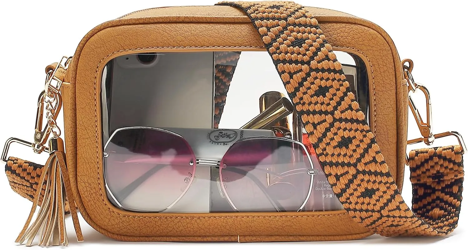 LOXOMU Clear Crossbody Bag Stadium Approved - Waterproof Clear Purses for Women Stadium Bag with Adjustable Guitar Strap
