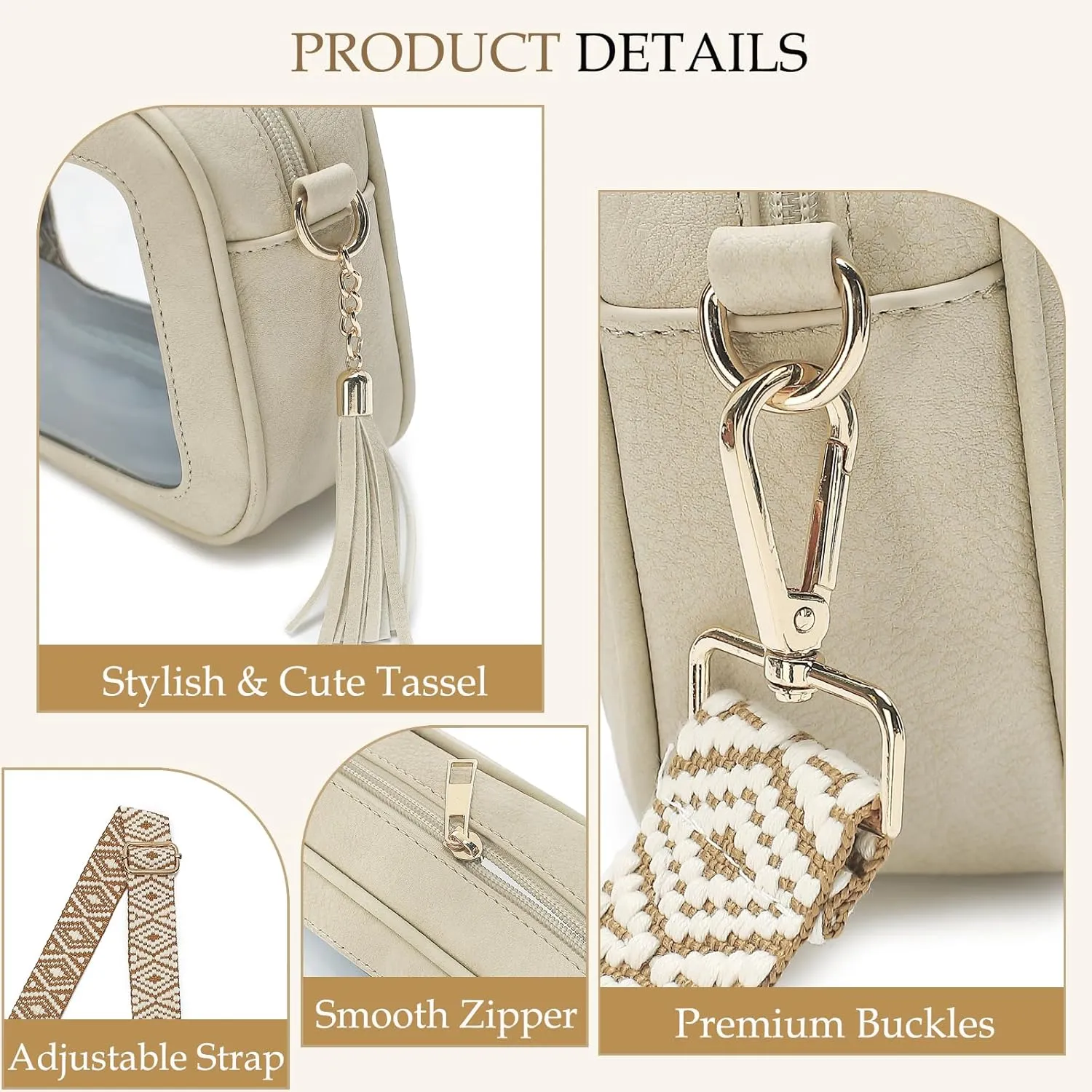 LOXOMU Clear Crossbody Bag Stadium Approved - Waterproof Clear Purses for Women Stadium Bag with Adjustable Guitar Strap