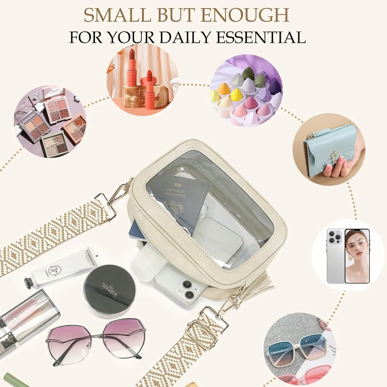 LOXOMU Clear Crossbody Bag Stadium Approved - Waterproof Clear Purses for Women Stadium Bag with Adjustable Guitar Strap
