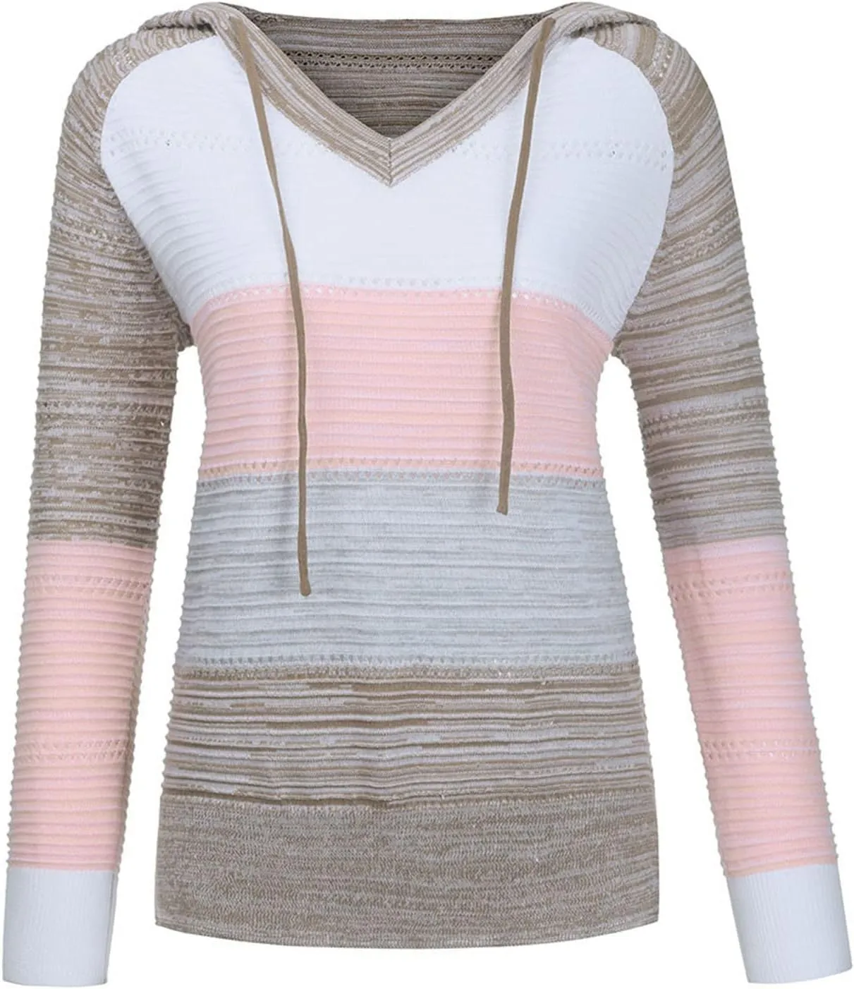 LRMQS Womens Fall Fashion 2024 Color Block Drawstring Hoodies Sweater Trendy Casual Loose Cute Knit Pullover Winter Clothes
