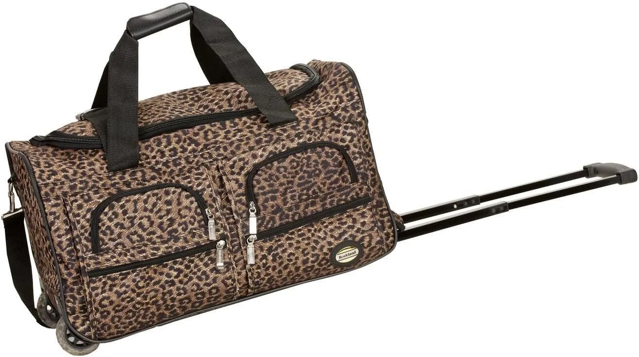 Luggage Rolling Duffle Bag, Leopard (22" L x 12" W x 11" H), Stylish Soft-Sided Bag with Heavy Duty Construction and Easy Mobility
