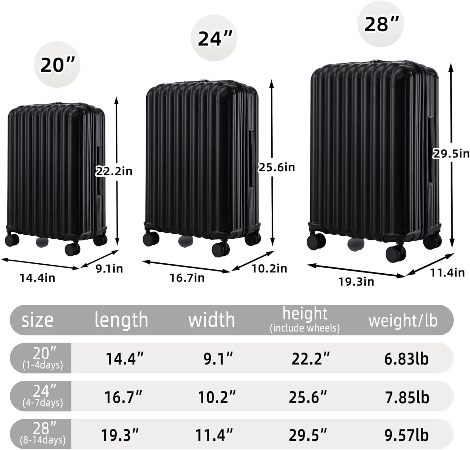Luggage Set,3 Piece Suitcase with Spinner Wheels, Suitcase with Tsa Lock Cup Holder Phone Holder,Carry On Luggage Easy Travel for Men and Women,Black