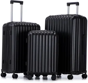 Luggage Set,3 Piece Suitcase with Spinner Wheels, Suitcase with Tsa Lock Cup Holder Phone Holder,Carry On Luggage Easy Travel for Men and Women,Black