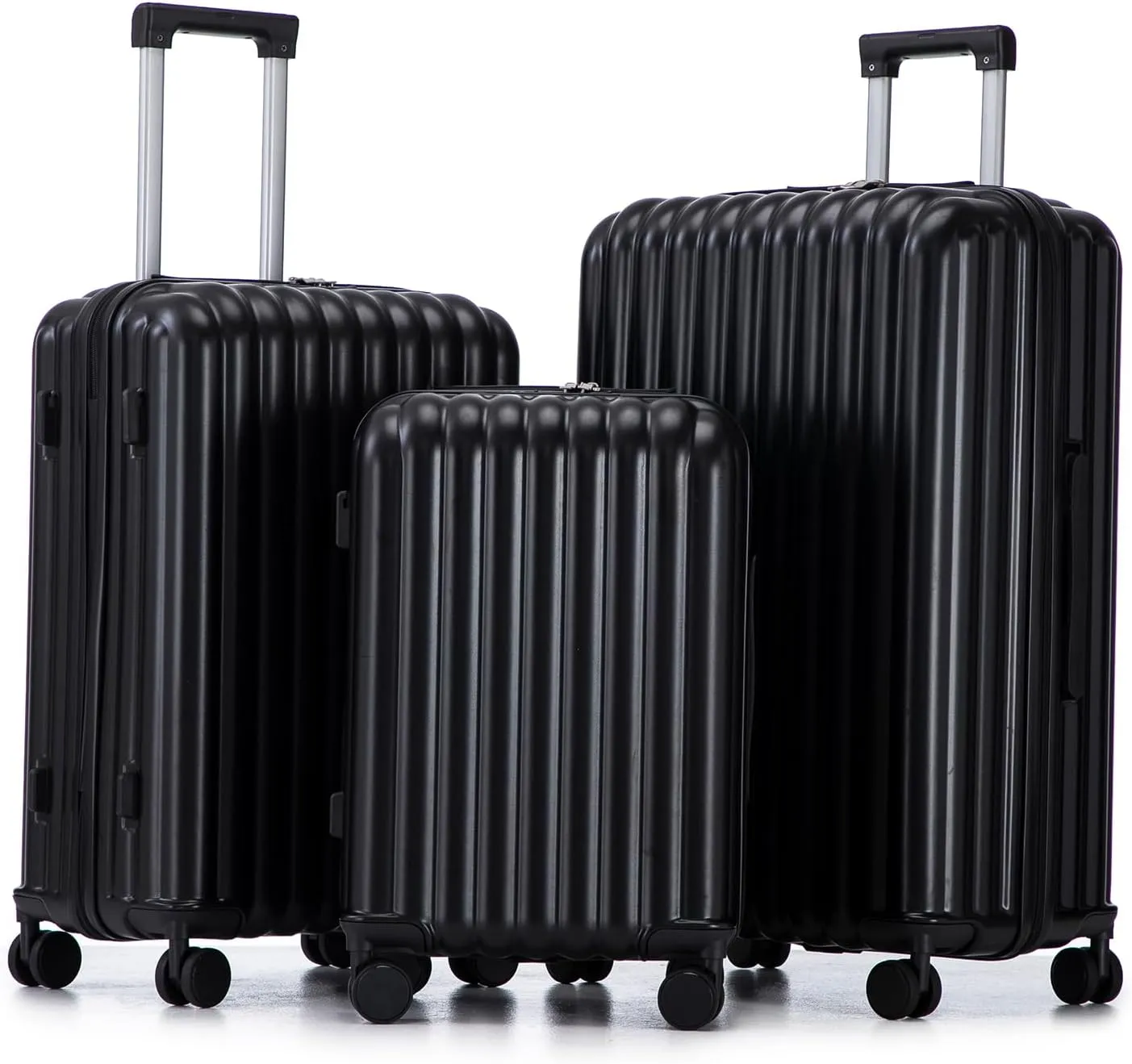 Luggage Set,3 Piece Suitcase with Spinner Wheels, Suitcase with Tsa Lock Cup Holder Phone Holder,Carry On Luggage Easy Travel for Men and Women,Black