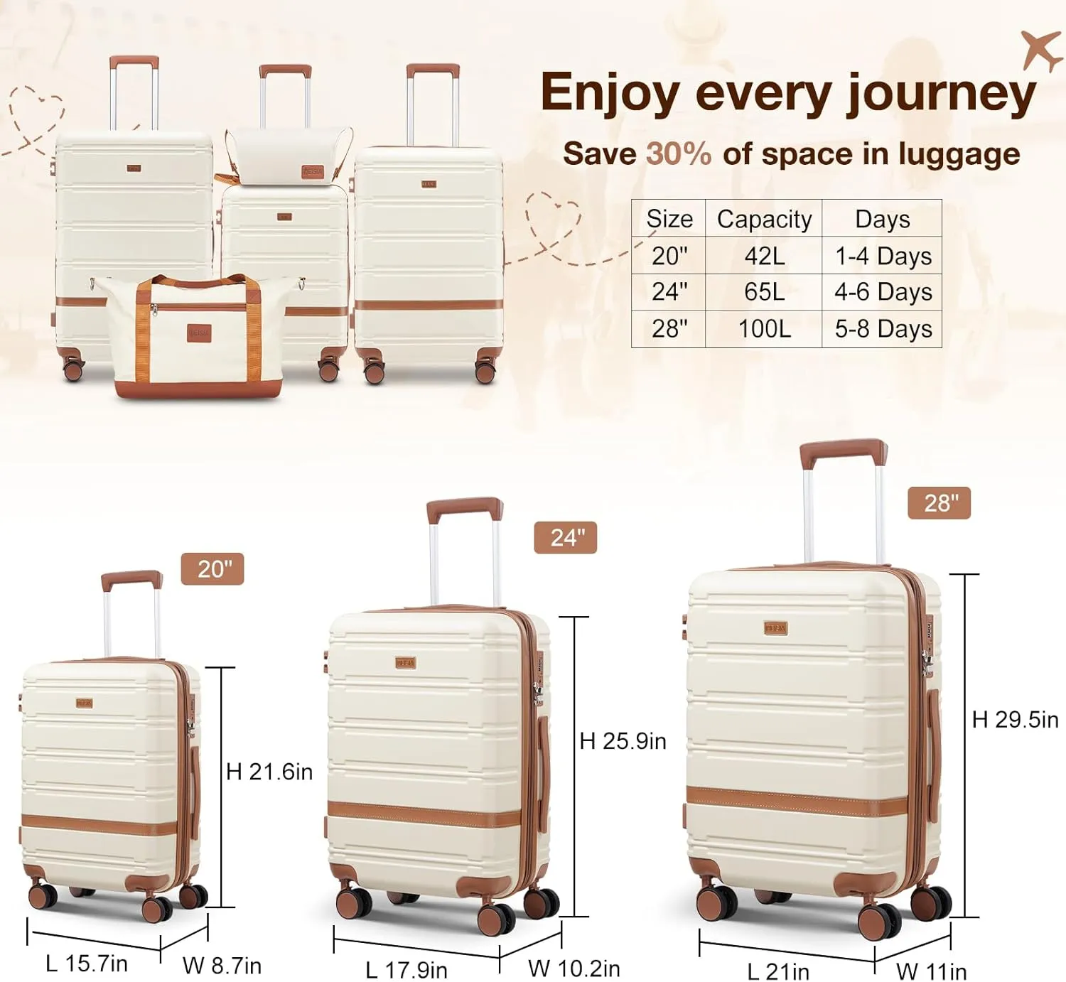 Luggage Sets 3 Piece, Suitcases with Wheels, Hardshell Suitcase Set, PC ABS Carry on Luggage Set with TSA Lock, Travel Luggage (Pink)