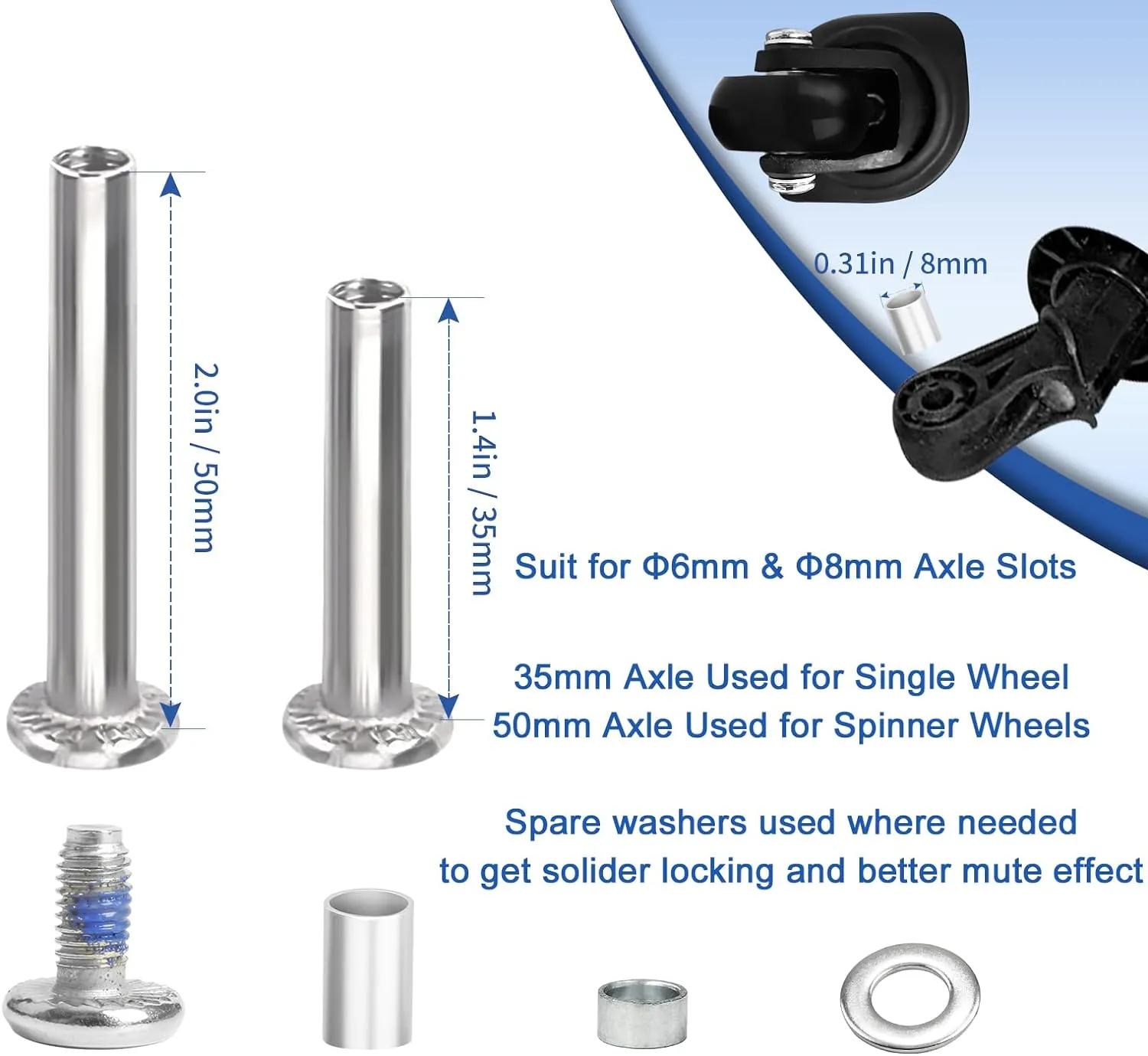 Luggage Suitcase Wheels Replacement Set 8PC 2.2in/55mm Bearing Roller 0.55inch/14mm Thick PU Wheels Repair Kit for Spinner Suitcase Trolley Bag In-Line Skate Draw-bar Travel Box