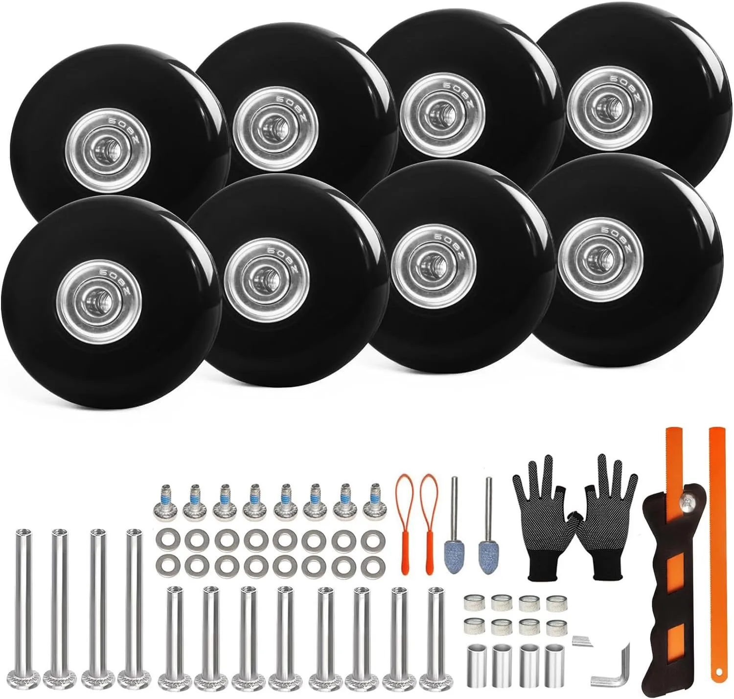 Luggage Suitcase Wheels Replacement Set 8PC 2.2in/55mm Bearing Roller 0.55inch/14mm Thick PU Wheels Repair Kit for Spinner Suitcase Trolley Bag In-Line Skate Draw-bar Travel Box