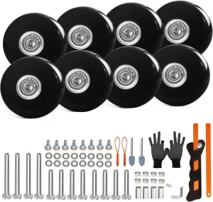 Luggage Suitcase Wheels Replacement Set 8PC 2.2in/55mm Bearing Roller 0.55inch/14mm Thick PU Wheels Repair Kit for Spinner Suitcase Trolley Bag In-Line Skate Draw-bar Travel Box