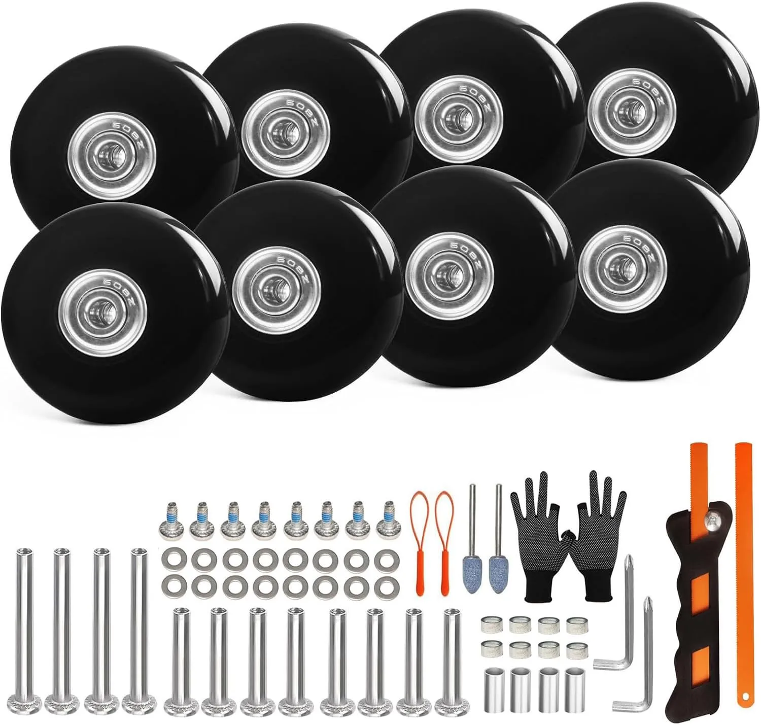 Luggage Wheels Replacement Set 8PC 2in/50mm Ball Bearing Wheels Repair Kit for Spinner Suitcase Trolley Bag In-Line Skate Draw-bar Travel Box, 90102