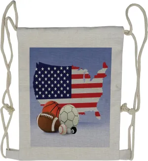 Lunarable Americana Drawstring Backpack, Map Sports Theme Balls, Sackpack Bag