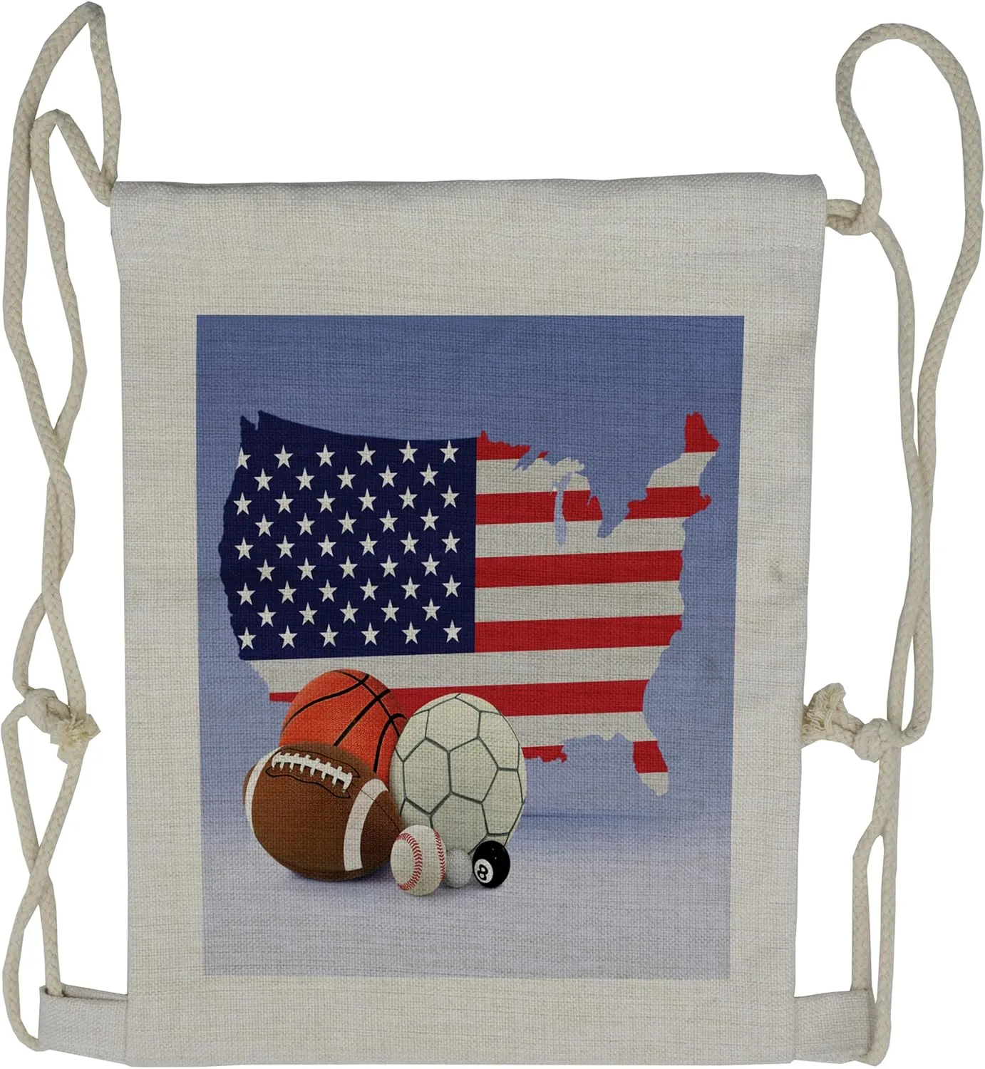Lunarable Americana Drawstring Backpack, Map Sports Theme Balls, Sackpack Bag