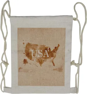 Lunarable Americana Drawstring Backpack, Retro America Map Country, Sackpack Bag