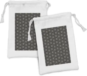 Lunarable Australia Fabric Pouch Set of 2, Aboriginal Repetitive Print, Small Drawstring Bag for Toiletries Masks and Favors, 9" x 6", Charcoal Grey Umber Blue