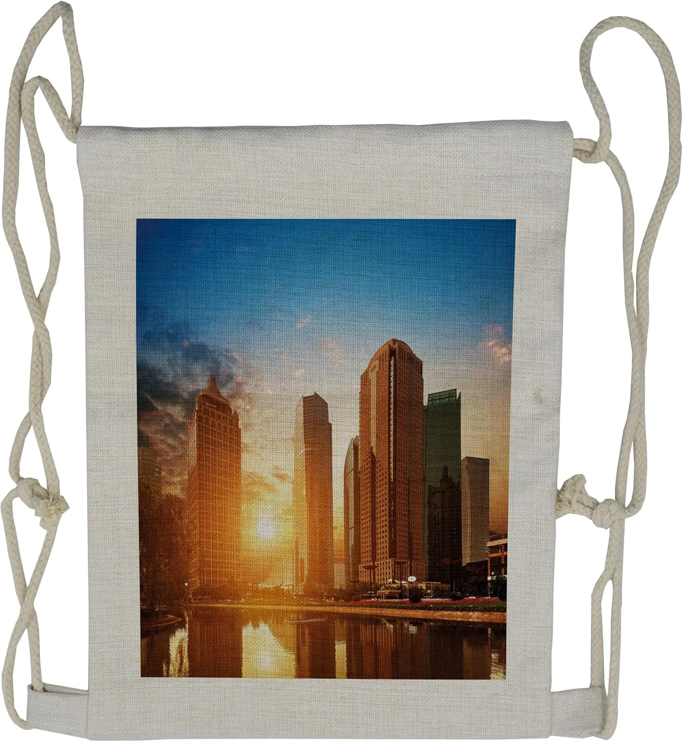Lunarable City Drawstring Backpack, Skyscrapers of Shanghai Sunset, Sackpack Bag