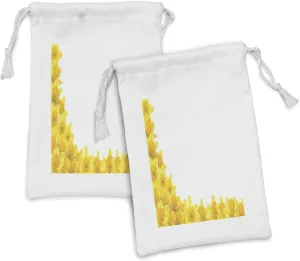 Lunarable Daffodils Fabric Pouch Set of 2, Daffodil Flowers Framework with Floral Design Country Style Romantic Artwork Print, Small Drawstring Bag for Toiletries Masks and Favors, 9" x 6", Yellow