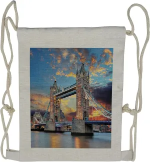 Lunarable London Drawstring Backpack, Tower Bridge Dramatic Sunset, Sackpack Bag