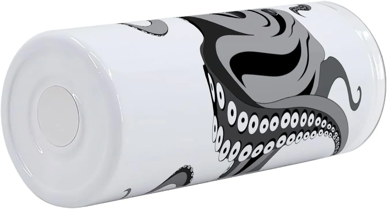 Lunarable Octopus 12 Oz Skinny Tumbler, Monster Kraken Octopus with Large Tentacles Illustration Underwater Marine Life, Vacuum Insulated Travel Canteen Cup Leakproof for Travel Picnic, Black Grey