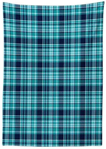 Lunarable Plaid Outdoor Tablecloth, Checkered Design with Squares and Rectangles Pixel Art Inspired Chevrons, Decorative Washable Picnic Table Cloth, 58" X 104", Blue White