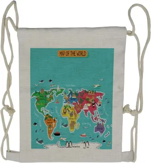 Lunarable World Map Drawstring Backpack, Cartoon Map, Sackpack Bag