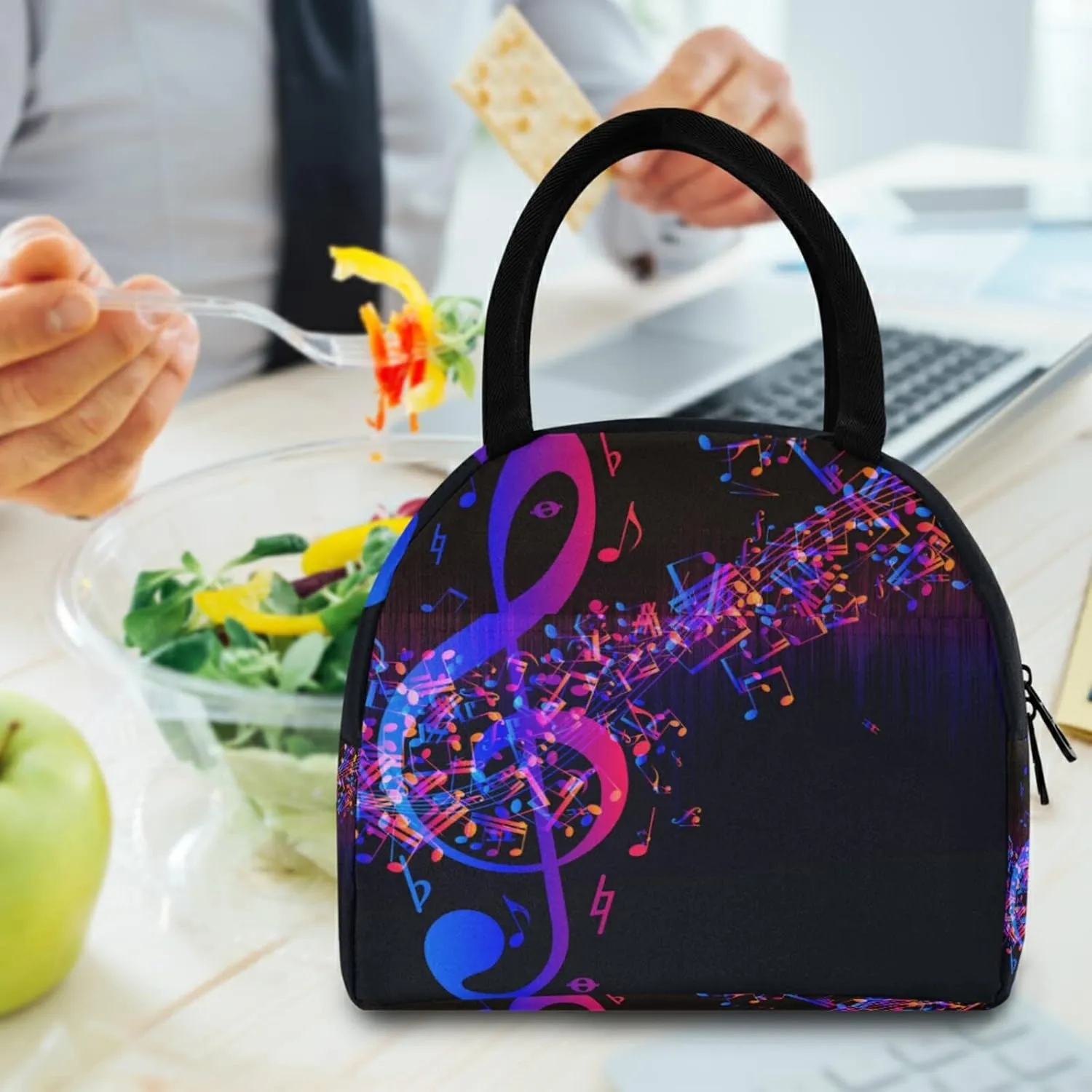 Lunch Bag Abstract Music Note Art Painting Insulated Lunch Box Leakproof Zippered Lunch Tote Bag Large Cooler Bag with Front Pocket for Women/Men Work School Girl Boy