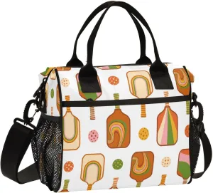 Lunch Bag with Shoulder Strap for Women Men Pickleball Retro Design Insulated Lunch Box Travel Tote Bags Meal Prep Organizer for School Office Picnic M