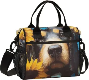 Lunch Box Lunch Bag Bloodhound Dog Sunflower for Women Men Reusable Insulated Tote Shoulder Bag for Outdoor Picnic Camping