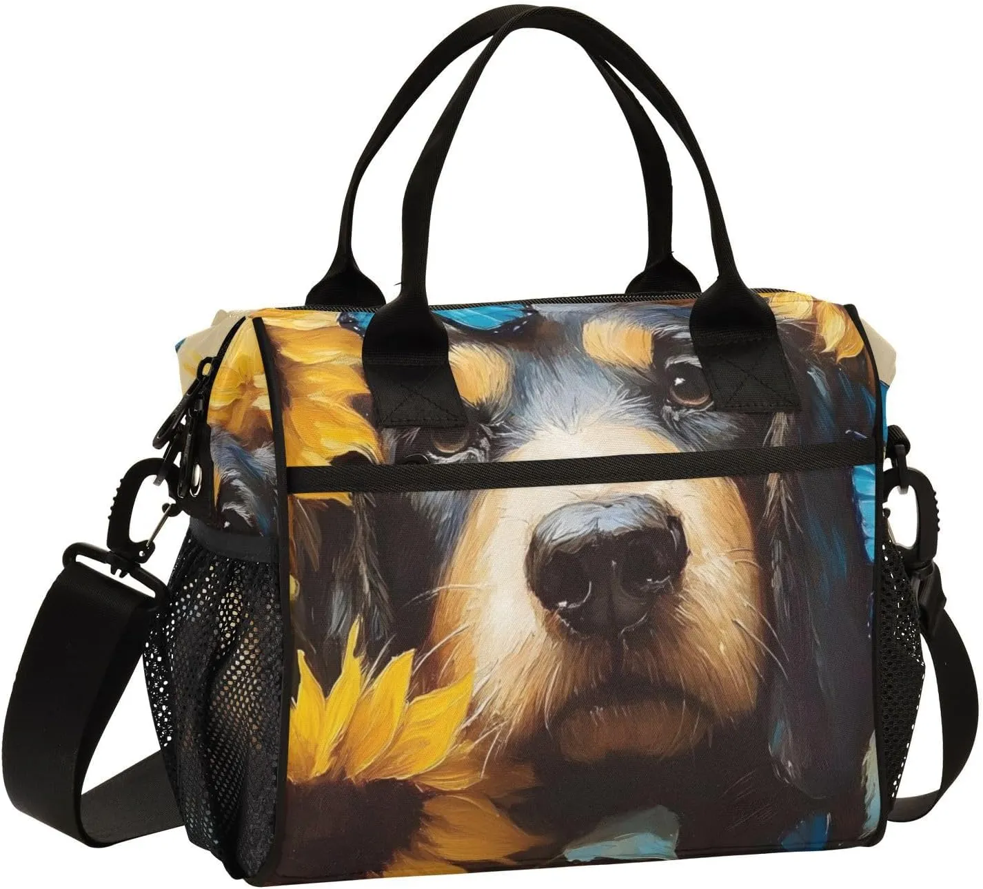 Lunch Box Lunch Bag Bloodhound Dog Sunflower for Women Men Reusable Insulated Tote Shoulder Bag for Outdoor Picnic Camping
