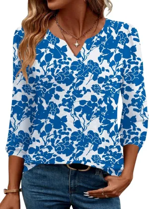 LUYAA 3/4 Length Sleeve Womens Tops Dressy Casual V-Neck Puff Sleeve Blouses Business Work Tunic Shirt S-XXL