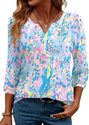 LUYAA 3/4 Length Sleeve Womens Tops Dressy Casual V-Neck Puff Sleeve Blouses Business Work Tunic Shirt S-XXL