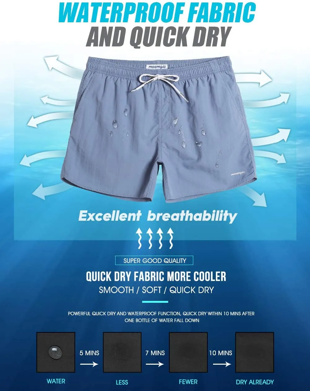 maamgic Mens Swim Trunks 5" with Mesh Lining Quick Dry Bathing Suits for Men Swim Shorts Swimwear