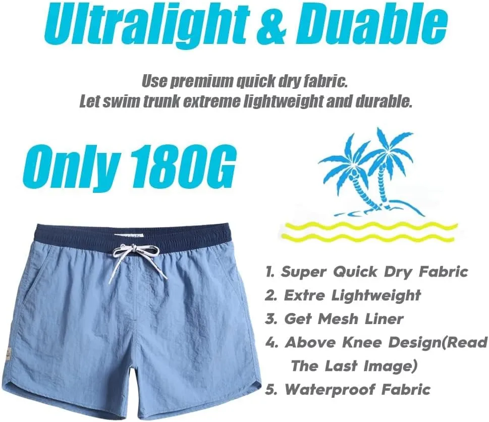 maamgic Mens Swim Trunks 5" with Mesh Lining Quick Dry Bathing Suits for Men Swim Shorts Swimwear