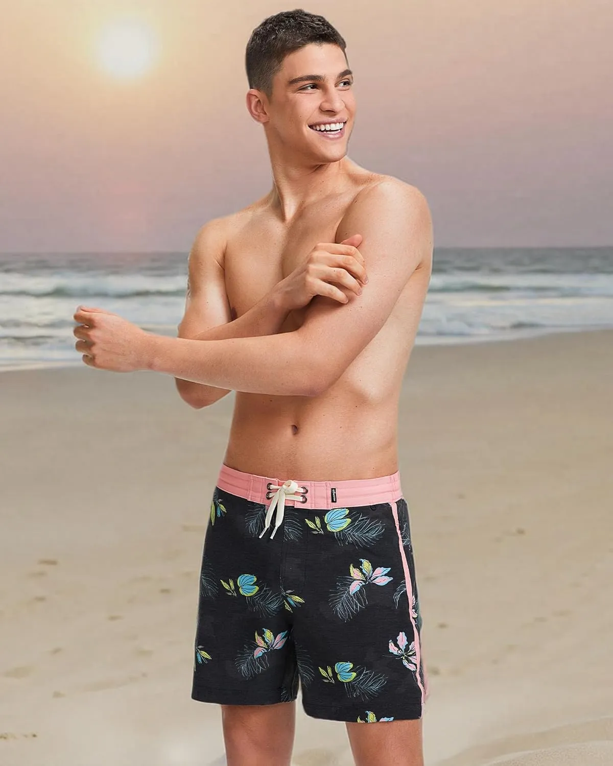 maamgic Men's Swim Trunks Board Shorts Vintage Beach Shorts 4 Way Stretch Quick Dry with Zipper Pockets